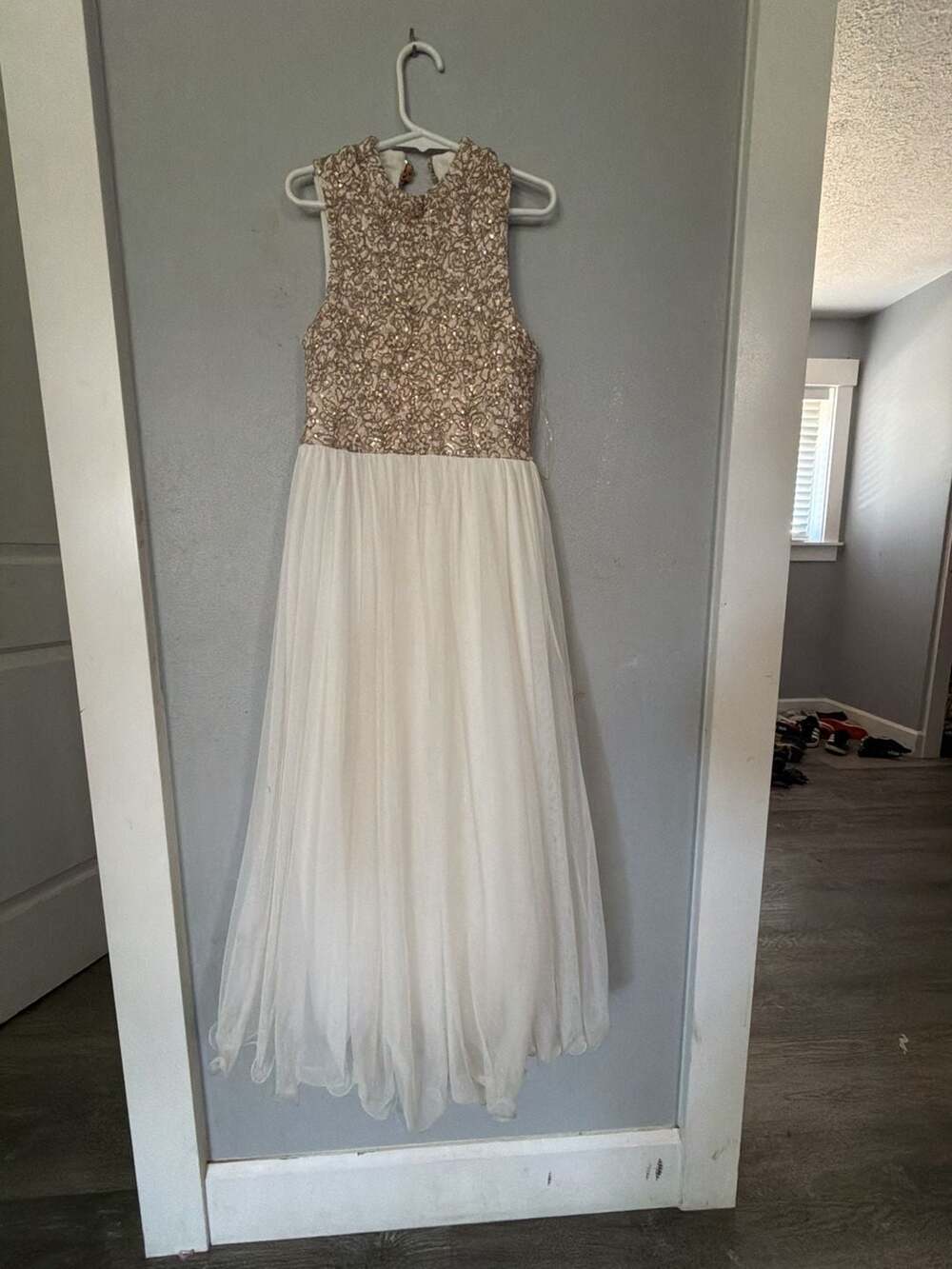 Speechless Girls Gold Sequin Bodice Ivory Tulle Formal Dress